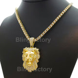 Hip Hop Iced out Lab Diamond Lion Head Pendant & 18" 1 Row Tennis Chain Necklace