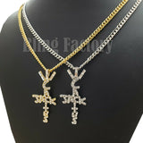 Hip Hop Iced Travis Scott Cactus Jack Cross Pendant & 24" Cuban Chain Necklace