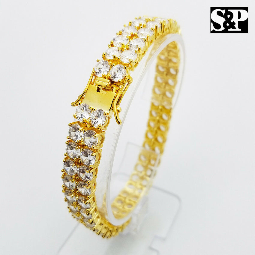 Hip Hop Iced out Premium Quality 2 Row Lab Diamonds Brass Bracelet