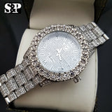 MEN'S ICED OUT HIP HOP WHITE GOLD PT LAB DIAMOND WATCH & BRACELET COMBO SET