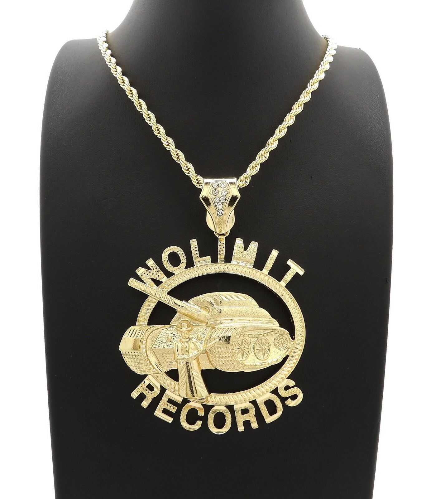 HIP HOP ICED OUT GOLD PT NOLIMIT RECORDS PENDANT & 4mm 24