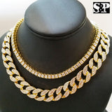 Hip Hop Quavo Choker 16" Full Iced Cuban & 1 ROW DIAMOND CHAIN & "P" Necklace