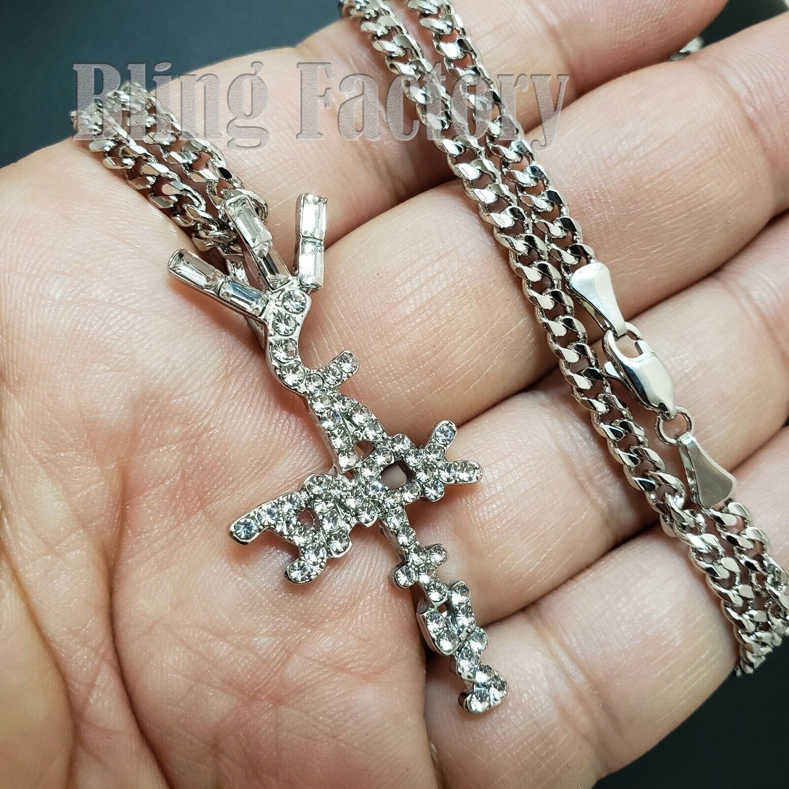 Hip Hop Iced Travis Scott Cactus Jack Cross Pendant & 24