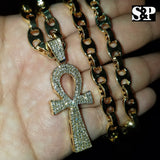 Hip Hop Iced out Lab Diamond Ankh Cross Pendant & 8mm 24" Gucci Chain Necklace