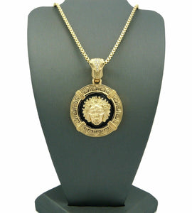 New 14K Gold PT Medusa Face Head Pendant w/ 3mm 30