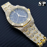 Men's Gold Plated Iced out Luxury Quavo Rapper's Metal Band Dress Clubbing Watch