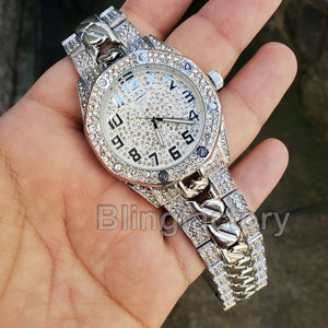Men Silver Plated Iced out Luxury Migos Rapper's Metal Band Dress Clubbing Watch