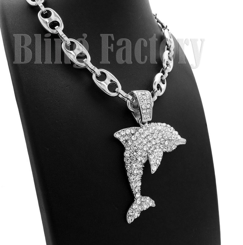 Iced out Hip Hop YOUNG DOLPH Dolphin Pendant & 20" 24" 30" Marina Chain Necklace
