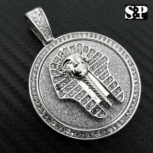 HIP HOP ICED LAB DIAMOND WHITE GOLD PLATED EGYPT PHARAOH  MEDALLION PENDANT