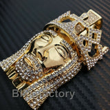 HIP HOP ICED OUT 14K GOLD PLATED BLING LAB DIAMOND LARGE KING JESUS HEAD PENDANT