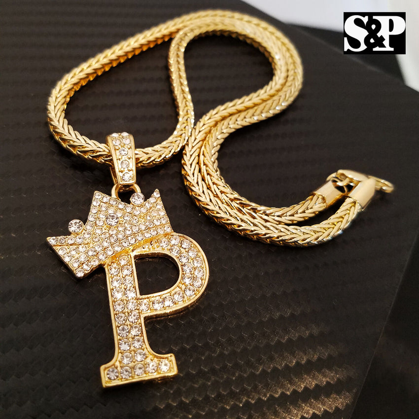 Hip Hop Quavo Choker 16" Full Iced Cuban & 1 ROW DIAMOND CHAIN & "P" Necklace