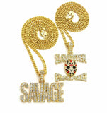 Hip Hop Pave SAVAGE 21 SLAUGHTER Pendant W/ 20" 24" Cuban Chain 2 Necklace Set