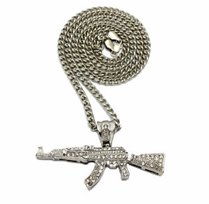 ICED OUT CZ AK47 MACHINE GUN PENDANT & 5mm 30