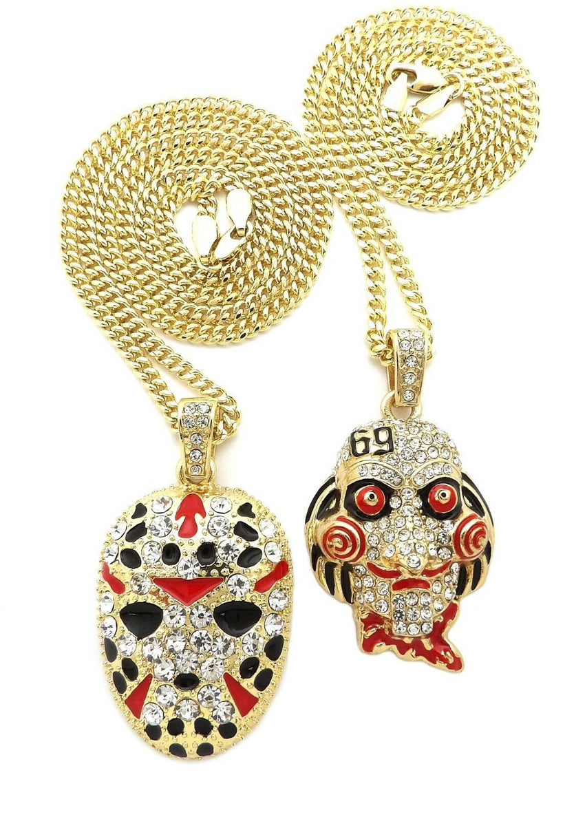 Iced Out Saw Inspired & Slaughter Gang Pendant & 20" 24" Cuban Chain Necklace