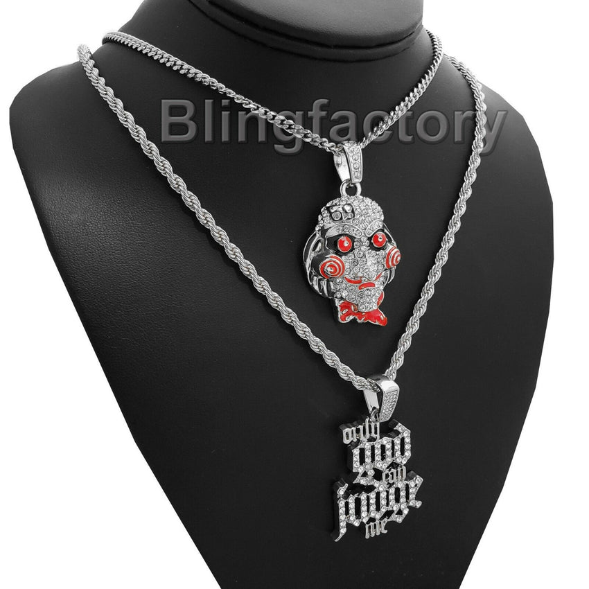 Iced Saw & "Only God Can Judge me" Pendant & 20" 24" Rope, Cuban Chain Necklace