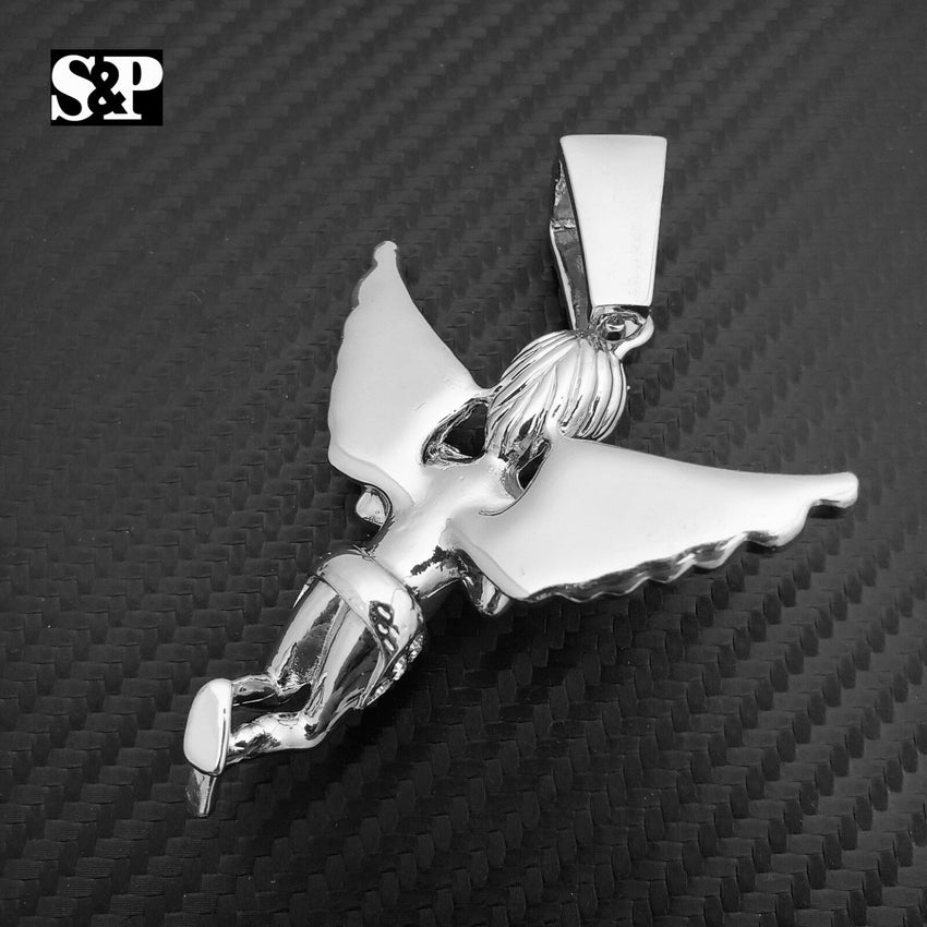 HIP HOP ICED RAPPER STYLE LAB DIAMOND SILVER PLATED BABY ANGEL LARGE PENDANT