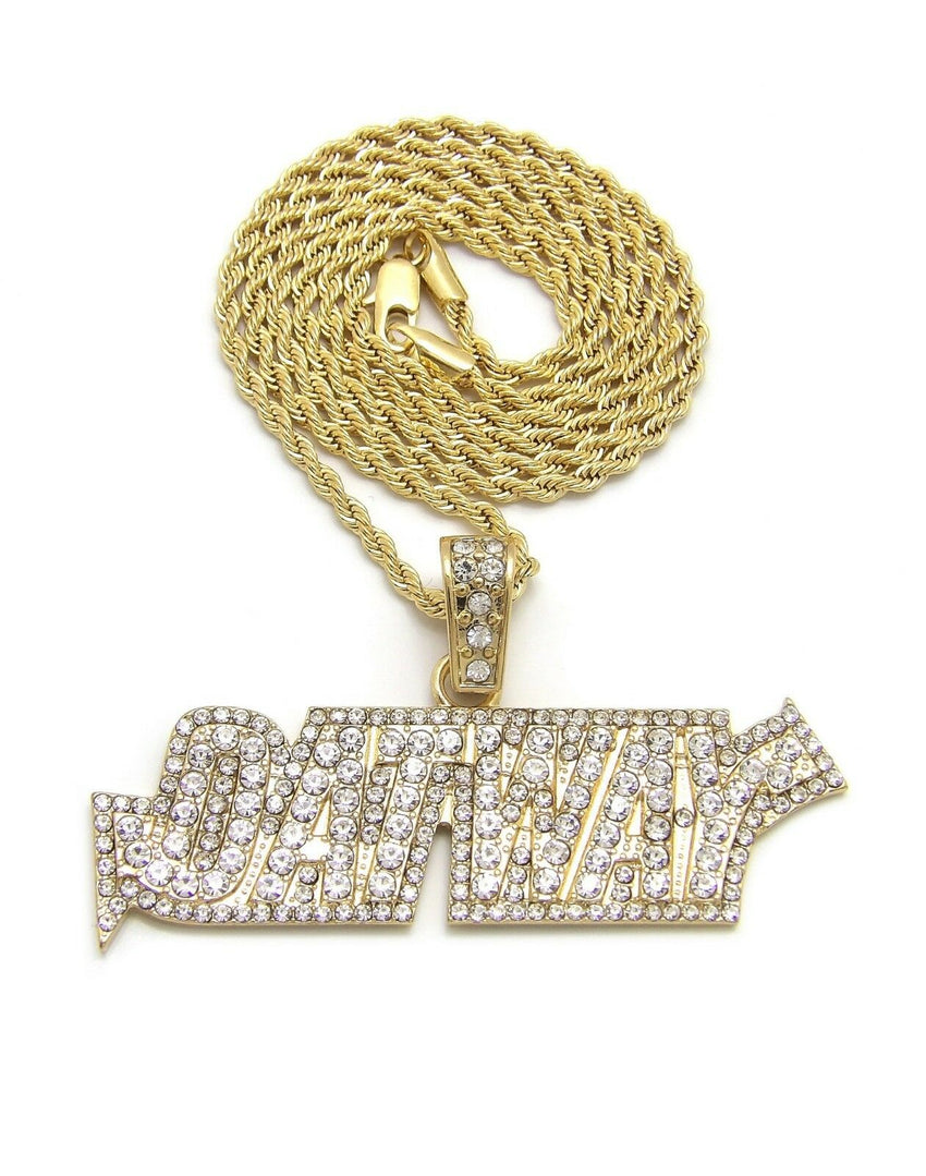 Iced Out QUAVO Bling DATWAY Pendant & Box, Cuban, Rope Chain Hip Hop Necklace