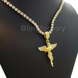 Hip Hop Iced Out Baby Angel Pendant & 1 Row Diamond Tennis Choker Chain Necklace