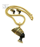 WOMEN'S NEFERTITI PENDANT & FRANCO CHAIN FASHION NECKLACE & EARRING COMBO SET