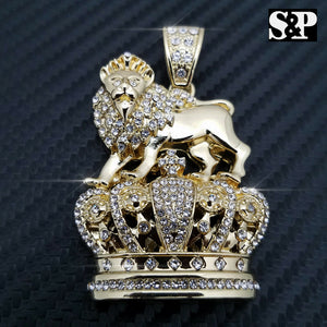 FULL ICED HIP HOP RAPPER'S LION KING CROWN PENDANT