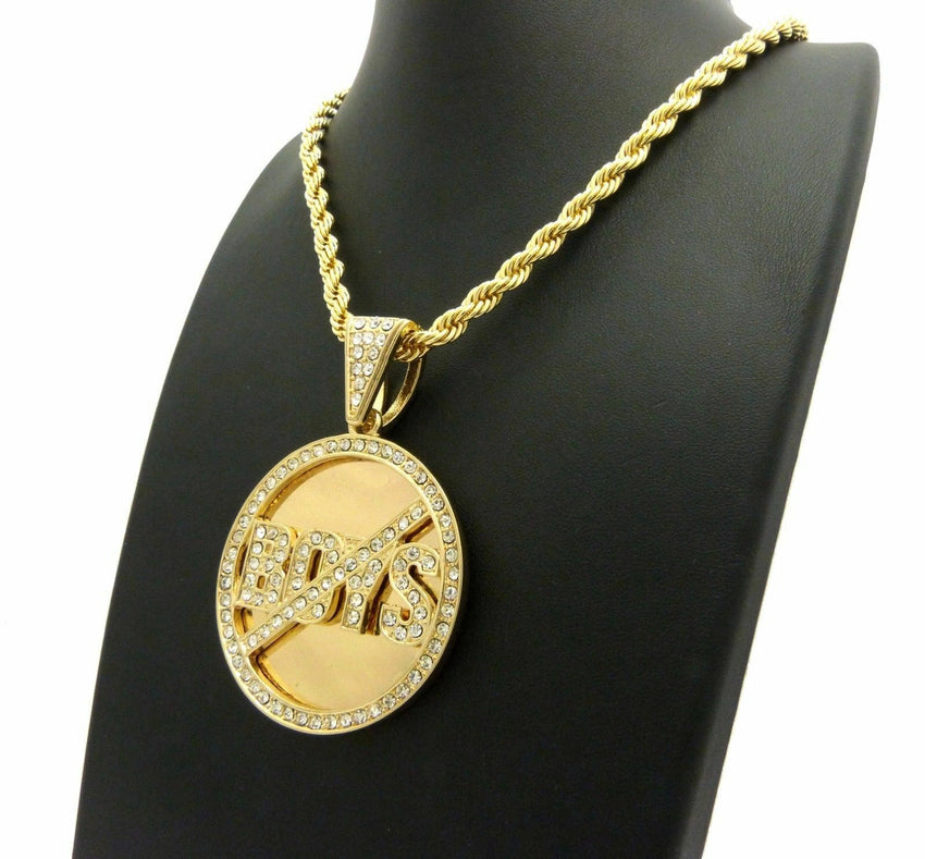 ICED OUT 'NO BOYS ALLOWED' PENDANT & 5mm 20" ROPE CHAIN HIP HOP NECKLACE