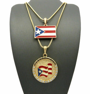 New Hip Hop Flag Puerto Rico Flag Pendant w/ 2mm 24