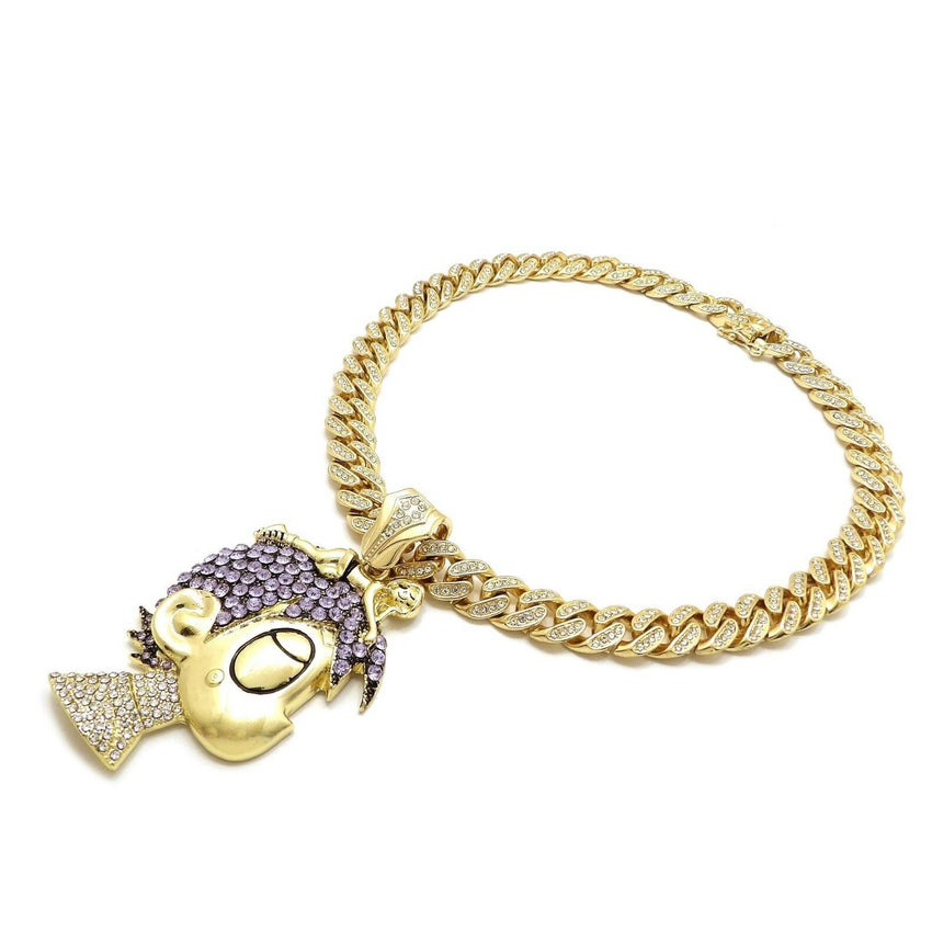 Hip Hop Uzi Vert LUV pendant & 18" Full Iced out Cuban Choker Chain Necklace
