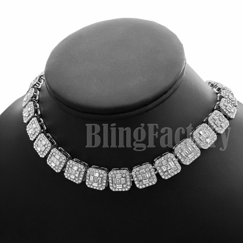 Silver Plated DMX RUFF RYDERS Pendant & 12mm 16" 18" Full Iced Baguette Choker Chain Necklace