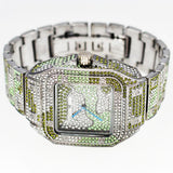 HIP HOP WHITE GOLD PLATED HIGH QUALITY LUXURY SQUARE BLING WRIST METAL WATCH