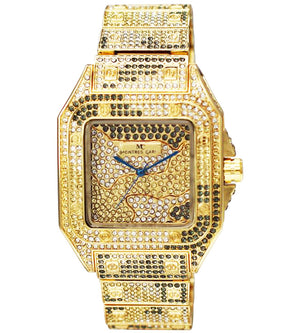 HIP HOP ICED GOLD PLATED HIGH QUALITY LUXURY SQUARE BLING WRIST METAL WATCH