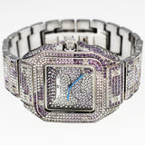 HIP HOP ICED WHITE GOLD PLATED HIGH QUALITY LUXURY SQUARE BLING WRIST METAL WATCH