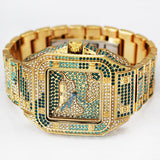 HIP HOP ICED GOLD PLATED HIGH QUALITY LUXURY SQUARE BLING WRIST METAL WATCH