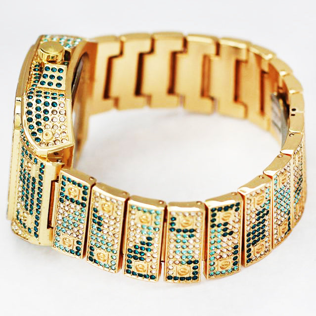 HIP HOP ICED GOLD PLATED HIGH QUALITY LUXURY SQUARE BLING WRIST METAL WATCH