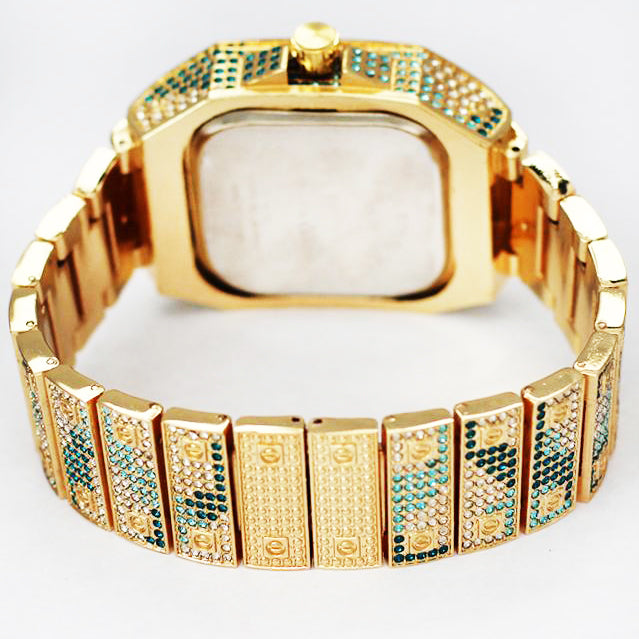 HIP HOP ICED GOLD PLATED HIGH QUALITY LUXURY SQUARE BLING WRIST METAL WATCH