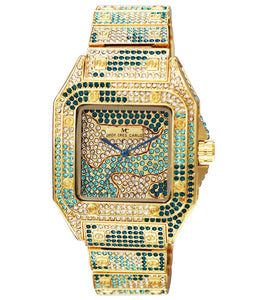 HIP HOP ICED GOLD PLATED HIGH QUALITY LUXURY SQUARE BLING WRIST METAL WATCH