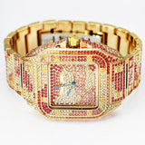 HIP HOP ICED GOLD PLATED HIGH QUALITY LUXURY SQUARE BLING WRIST METAL WATCH