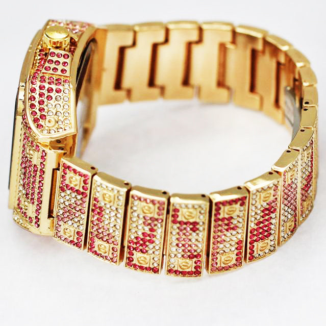 HIP HOP ICED GOLD PLATED HIGH QUALITY LUXURY SQUARE BLING WRIST METAL WATCH