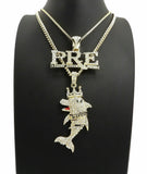 HIP HOP ICED OUT YOUNG DOLPH PRE & DOLPHIN PENDANT & 24", 27" CHAIN NECKLACE