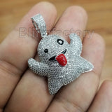 ICED OUT HIP HOP BRASS WHITE GOLD PLATED MICRO PAVE EMOJI GHOST PENDANT