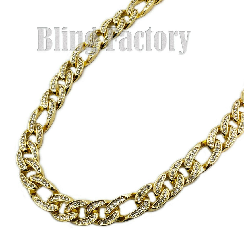 Hip Hop Men Quavo Rapper Gold PT Iced Out 12mm 18" Figaro Choker Chain Necklace