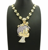 ICED OUT PAVE LIL UZI VERT CARTOON & 10mm 30" Marina Chain Necklace