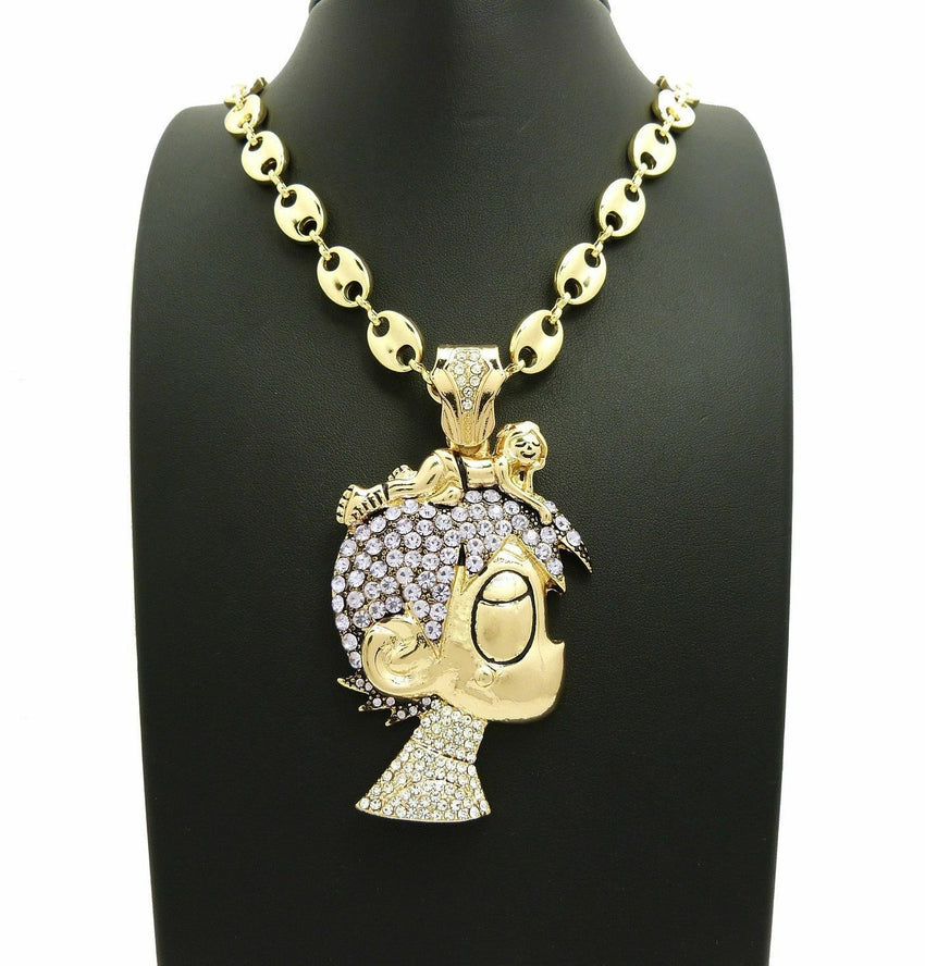 ICED OUT PAVE LIL UZI VERT CARTOON & 10mm 30" Marina Chain Necklace
