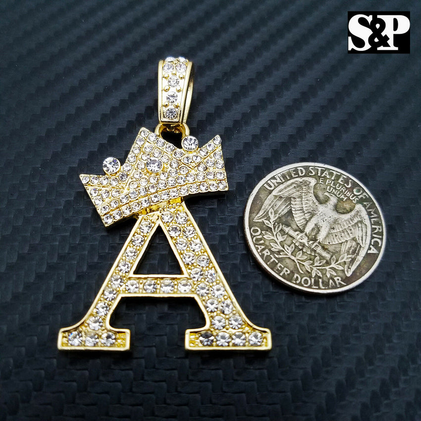 HIP HOP ICED LAB DIAMOND GOLD PLATED ALPHABET INITIAL "A" PENDANT