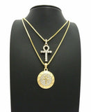 Iced Out Egypt Breath of Life Ankh Pendant w/ 24",30" Box Chain 2 Necklace Set