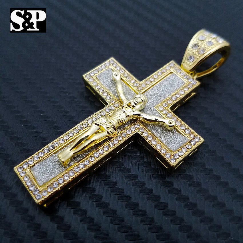 HIP HOP ICED OUT LAB DIAMOND GOLD PLATED BLING 3D JESUS BODY CROSS PENDANT