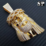 HIP HOP ICED OUT 14K GOLD PLATED BLING BRASS MICRO PAVE LARGE JESUS HEAD PENDANT