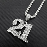 Hip Hop Iced Out Lab Diamond Savage 21 Pendant & 24" Rope Chain Necklace
