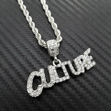 Iced Out Silver PT Hip Hop CULTURE Pendant & 24" Rope Chain Hip Hop Necklace