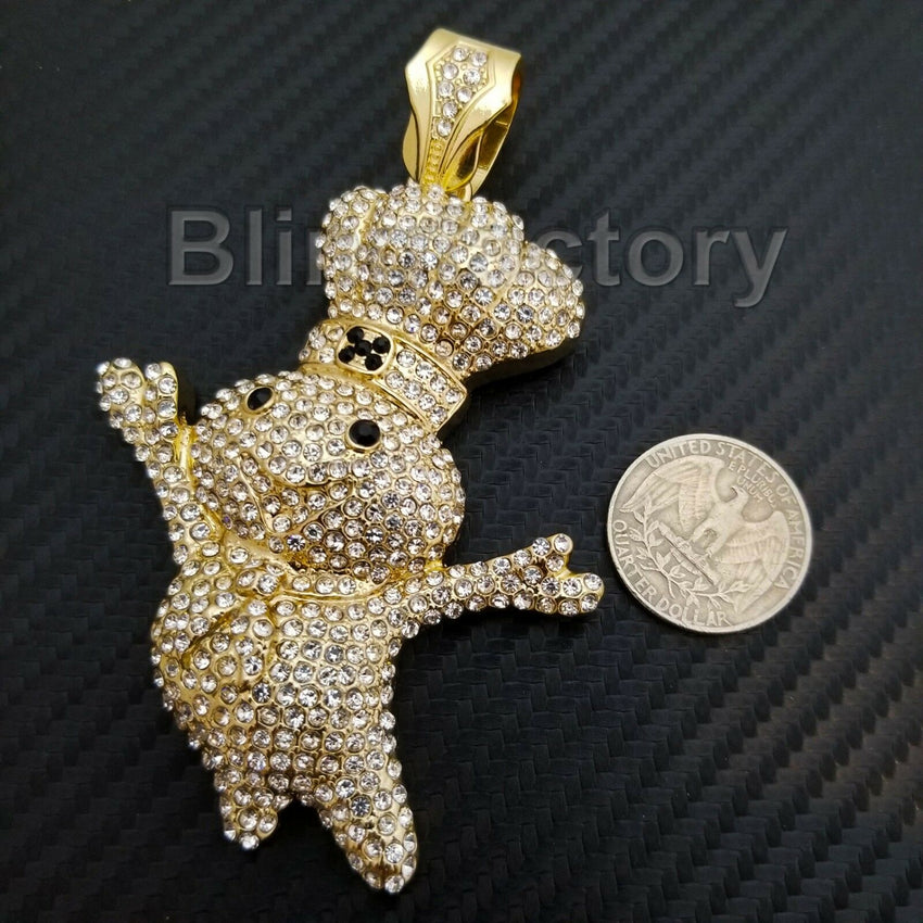 HIP HOP ICED OUT 14K GOLD PLATED LAB DIAMOND RAPPER'S LARGE DOUGHBOY PENDANT