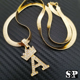 Unisex Hip Hop Iced Initial A Pendant w/ 5mm 20" Herringbone Chain Necklace